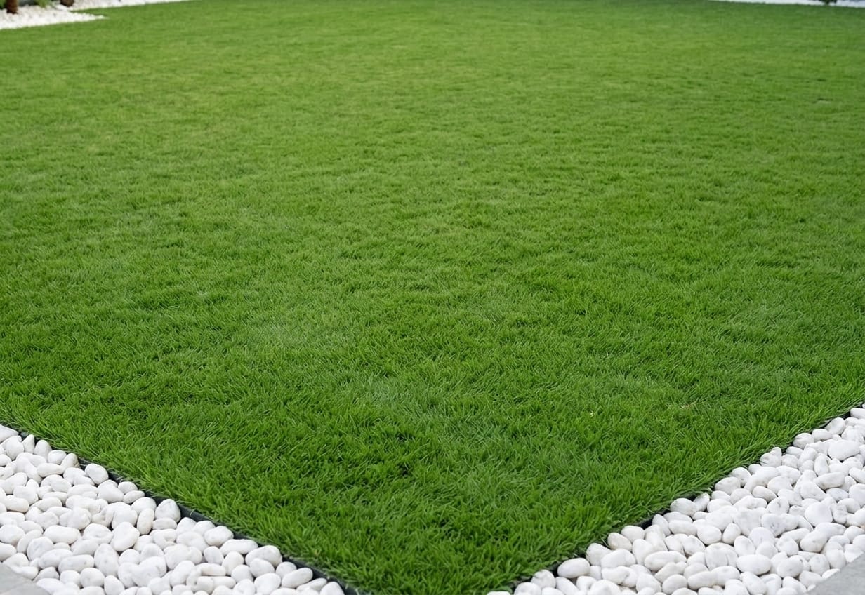 New lawn with white stones